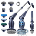 Cordless electric spin scrubber with extendable handle and 8 brush heads